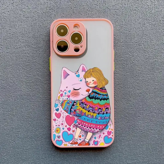 Girl Hugging Cat iPhone Case-Catonomy-For iPhone 16 Pro Max-Pink 1-Catonomy