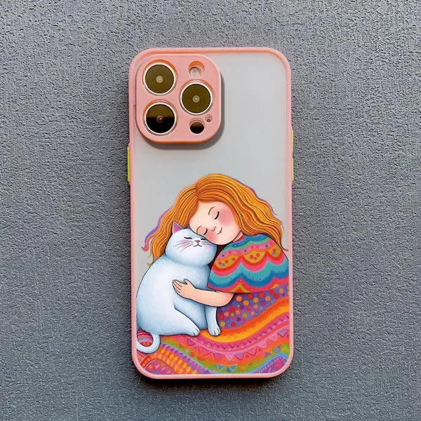 Girl Hugging Cat iPhone Case-Catonomy-For iPhone 16 Pro Max-Pink 2-Catonomy