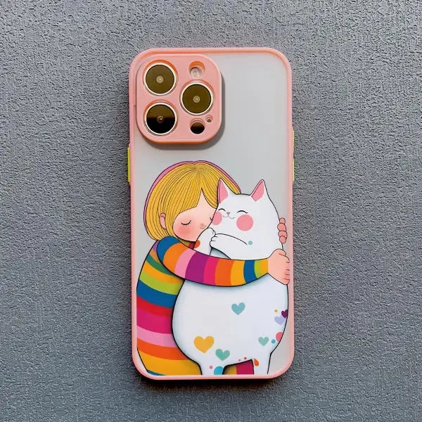 Girl Hugging Cat iPhone Case-Catonomy-For iPhone 16 Pro Max-Pink 3-Catonomy
