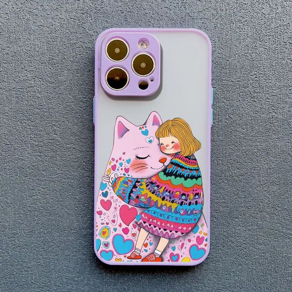 Girl Hugging Cat iPhone Case-Catonomy-For iPhone 16 Pro Max-Purple 1-Catonomy