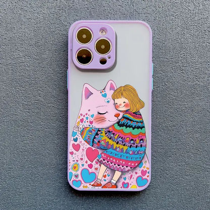 Girl Hugging Cat iPhone Case-Catonomy-For iPhone 16 Pro Max-Purple 1-Catonomy