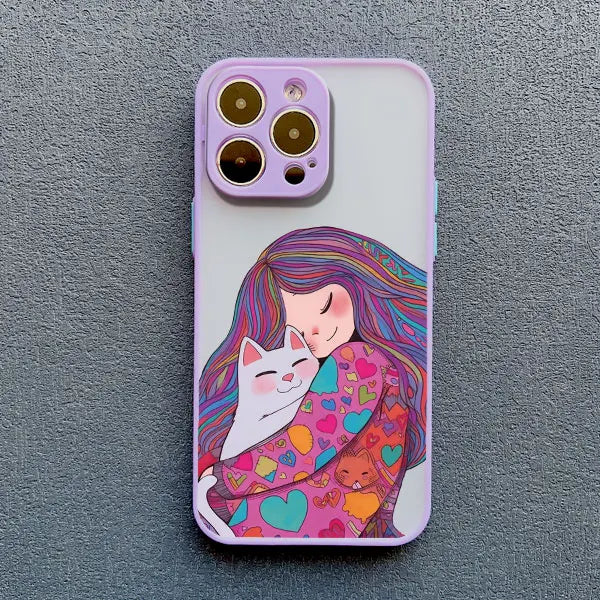 Girl Hugging Cat iPhone Case-Catonomy-For iPhone 16 Pro Max-Purple 2-Catonomy