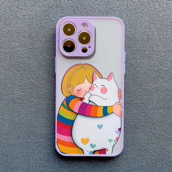 Girl Hugging Cat iPhone Case-Catonomy-For iPhone 16 Pro Max-Purple 3-Catonomy