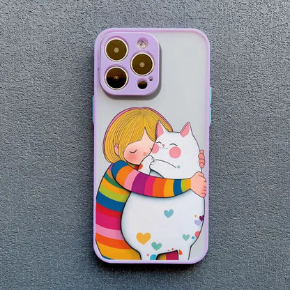 Girl Hugging Cat iPhone Case-Catonomy-For iPhone 16 Pro Max-Purple 3-Catonomy