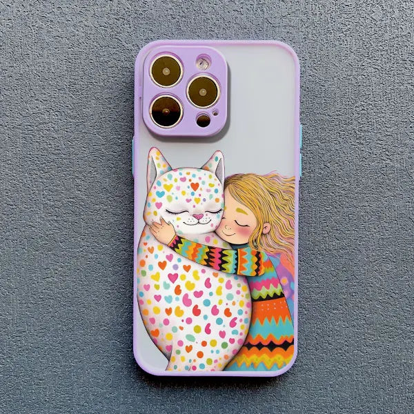 Girl Hugging Cat iPhone Case-Catonomy-For iPhone 16 Pro Max-Purple 4-Catonomy