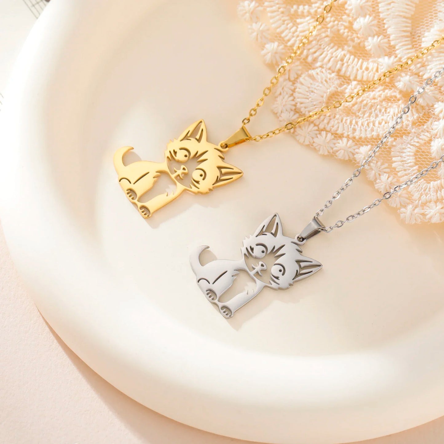 Glittering Cute Kitten Pendant Necklace-Catonomy-Catonomy
