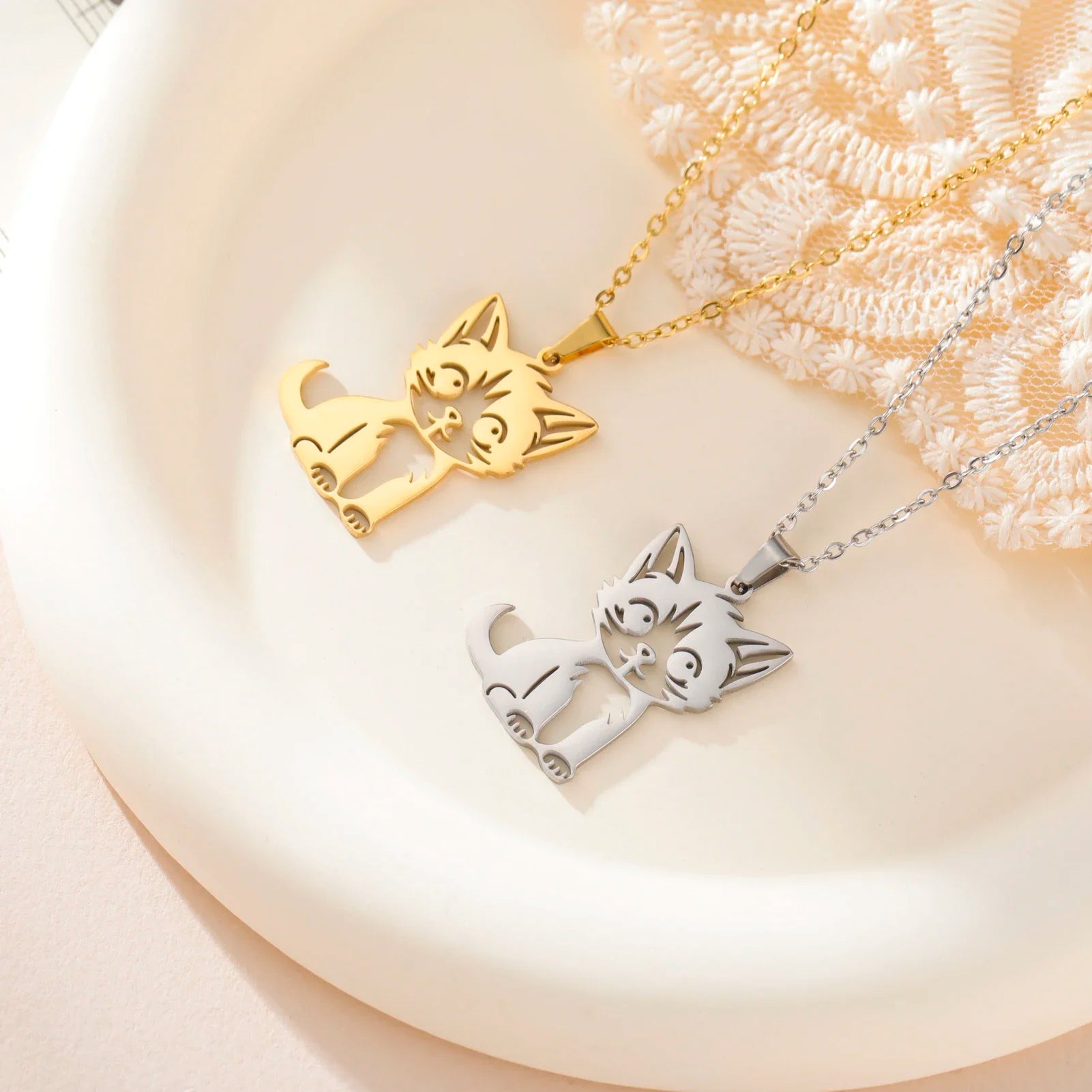 Glittering Cute Kitten Pendant Necklace-Catonomy-Catonomy