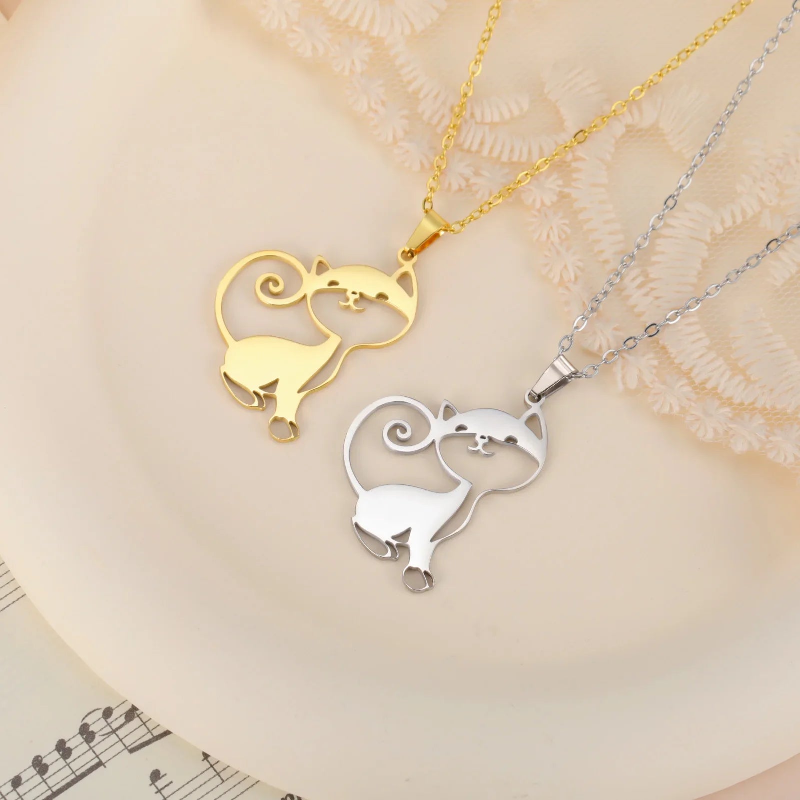 Glittering Cute Kitten Pendant Necklace-Catonomy-Catonomy