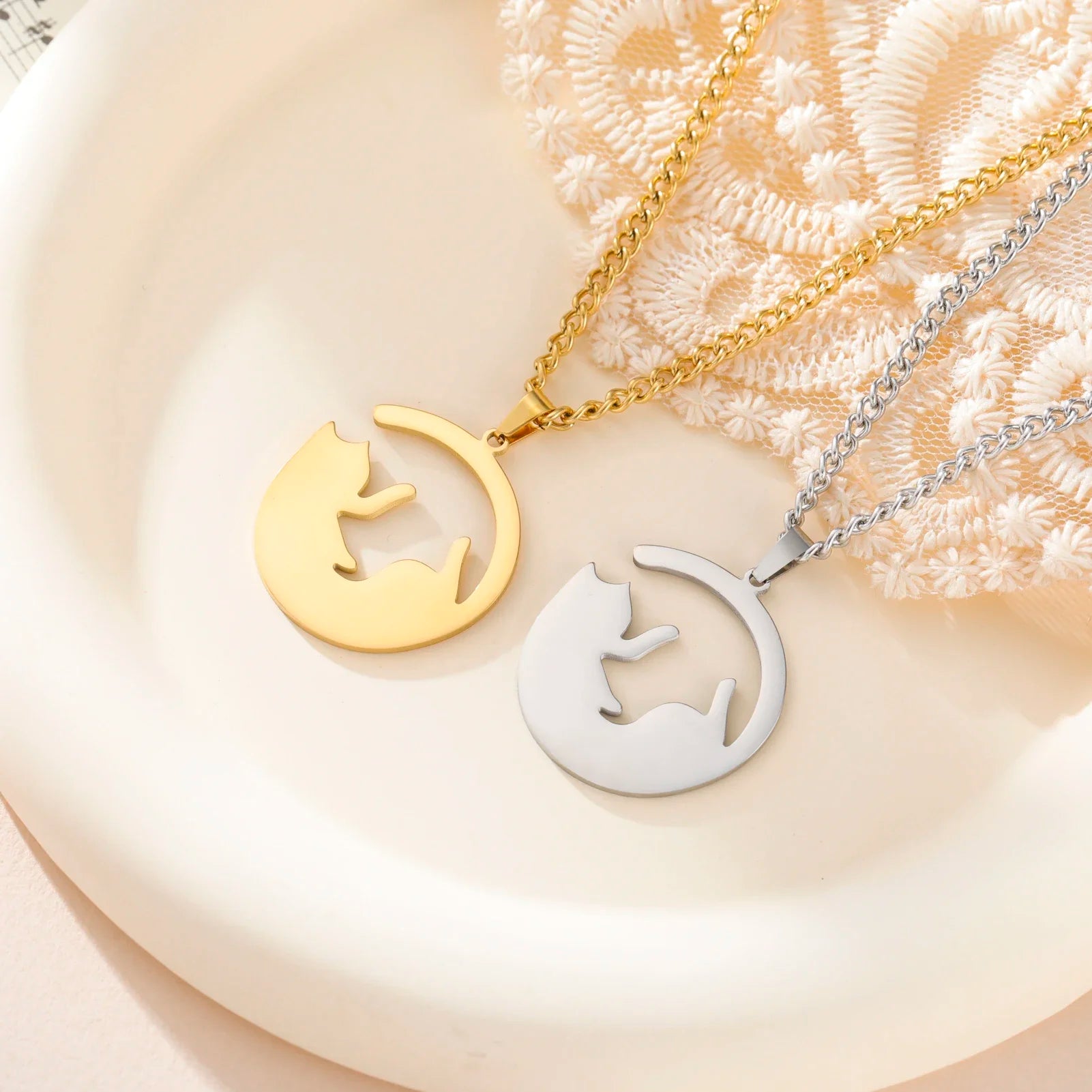 Glittering Cute Kitten Pendant Necklace-Catonomy-Catonomy