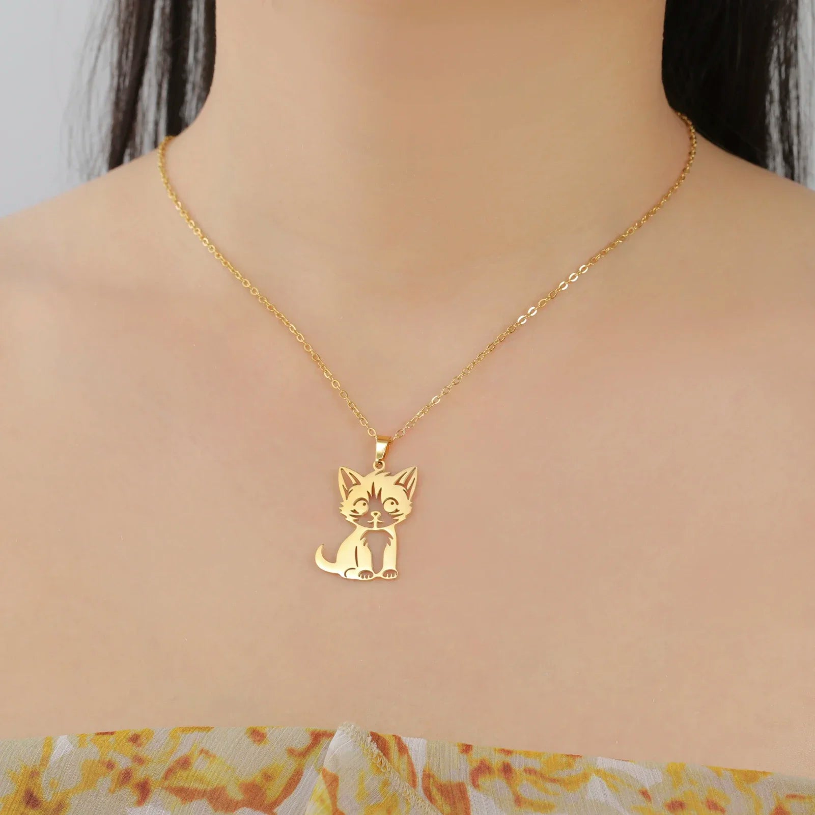 Glittering Cute Kitten Pendant Necklace-Catonomy-Catonomy