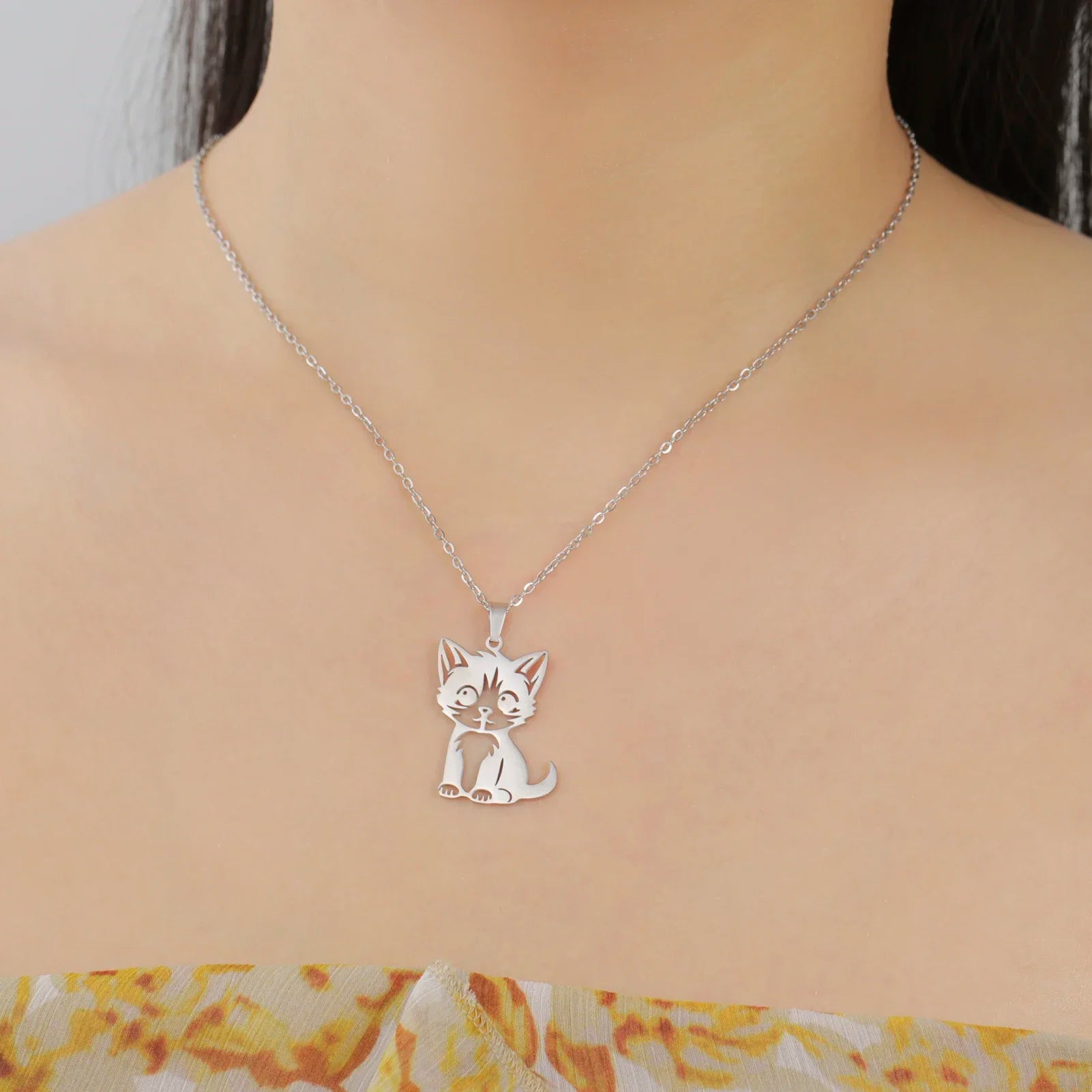 Glittering Cute Kitten Pendant Necklace-Catonomy-Catonomy