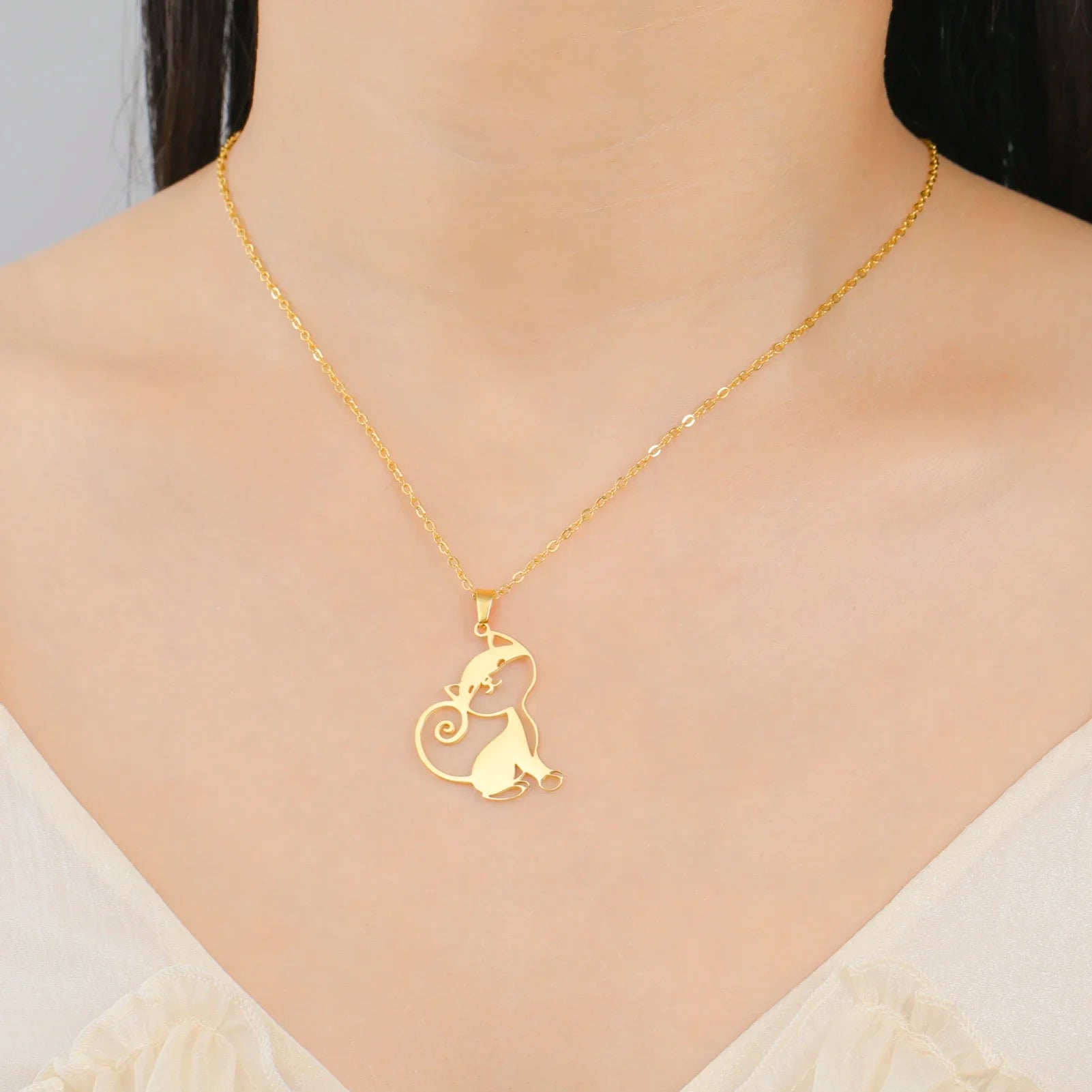 Glittering Cute Kitten Pendant Necklace-Catonomy-Catonomy