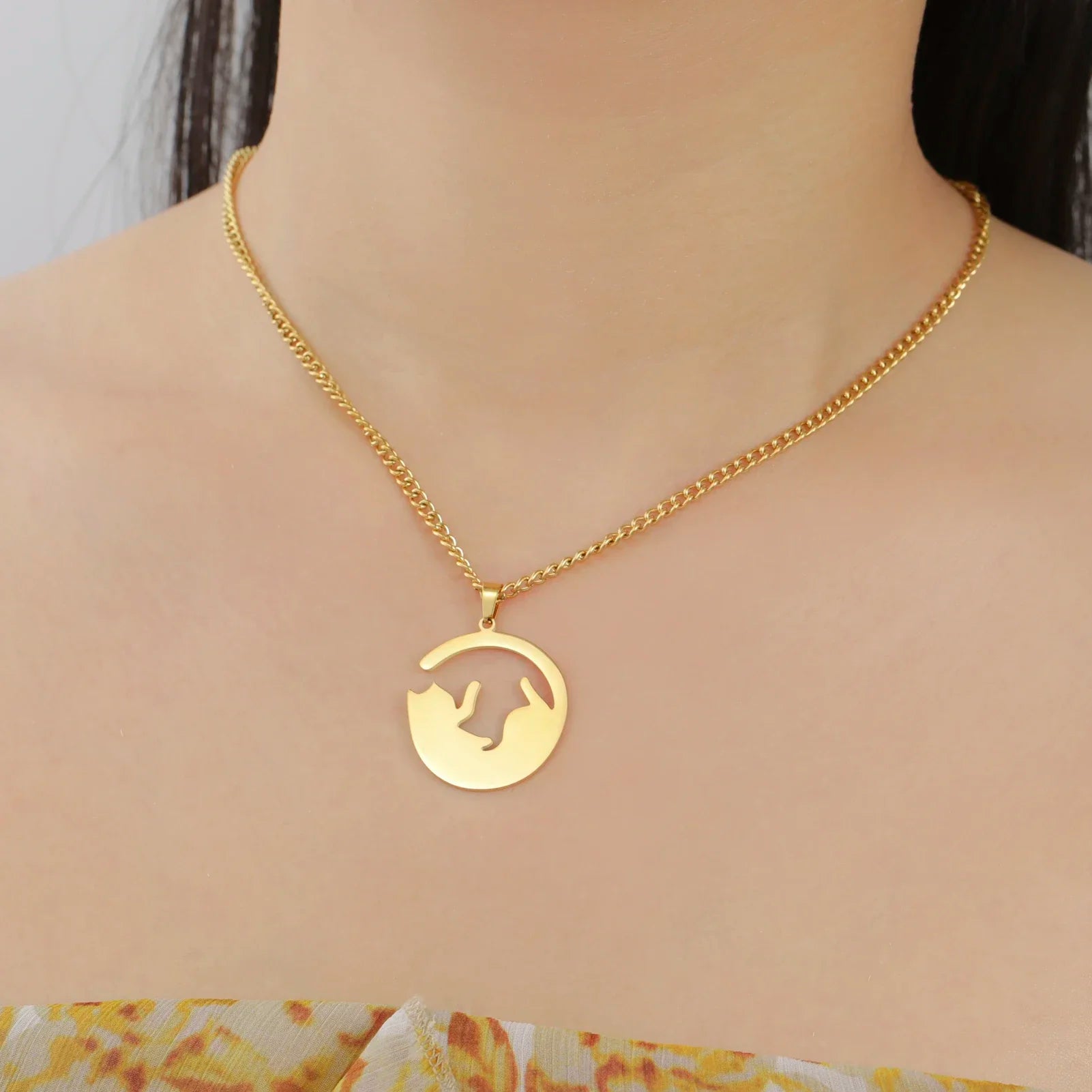 Glittering Cute Kitten Pendant Necklace-Catonomy-Catonomy