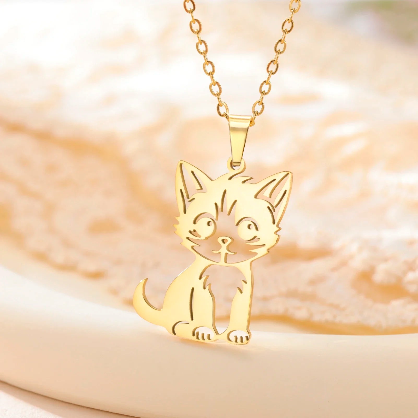 Glittering Cute Kitten Pendant Necklace-Catonomy-Style A-Golden-Catonomy
