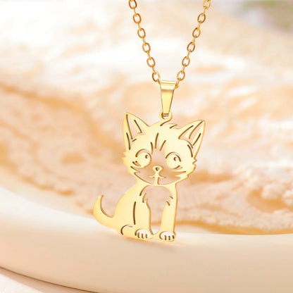 Glittering Cute Kitten Pendant Necklace-Catonomy-Style A-Golden-Catonomy