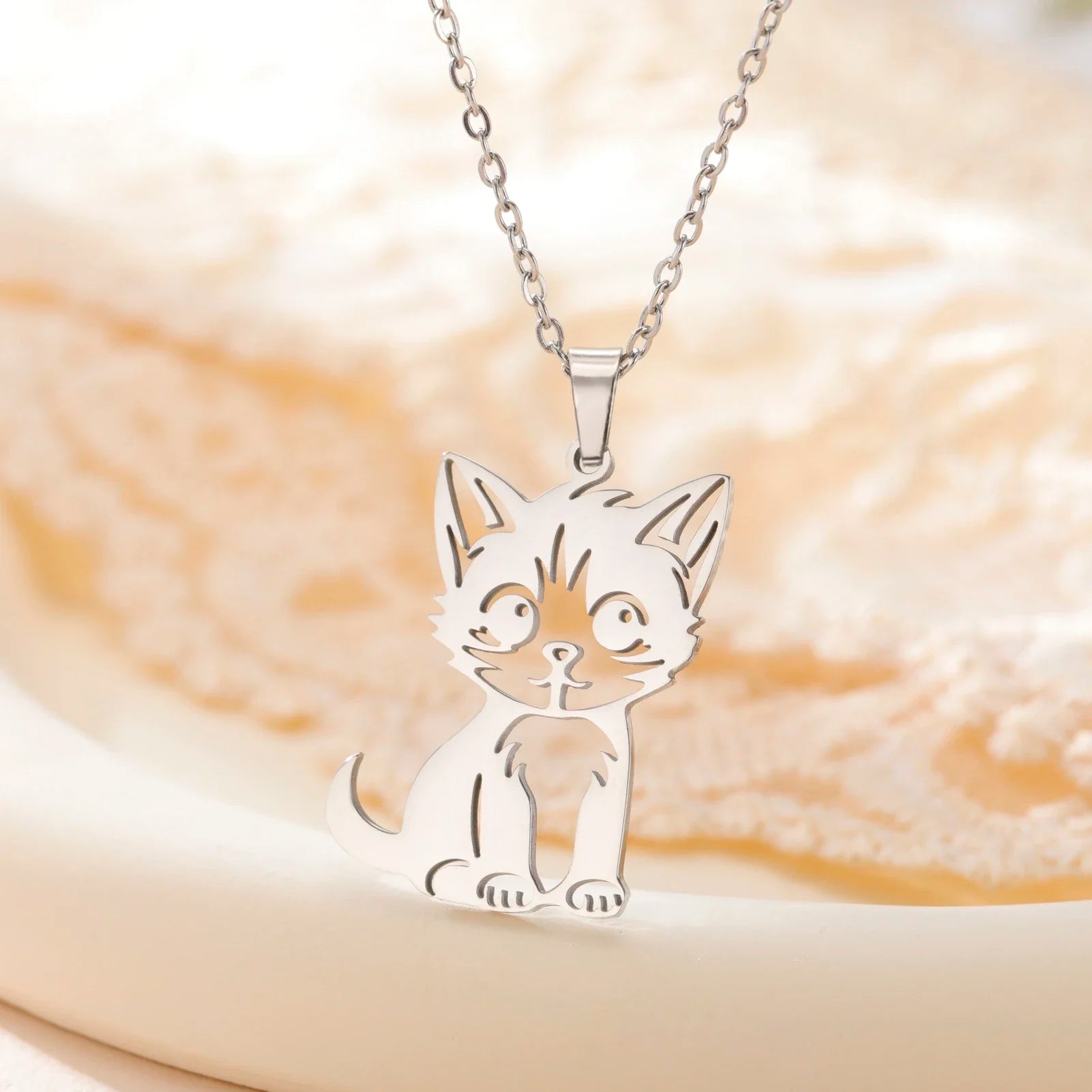 Glittering Cute Kitten Pendant Necklace-Catonomy-Style A-Steel-Catonomy
