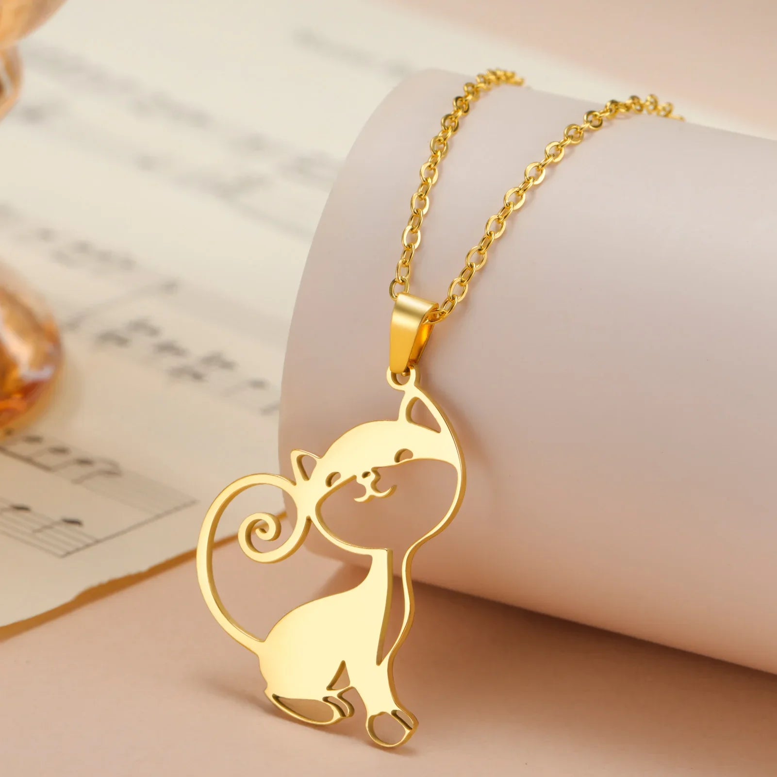 Glittering Cute Kitten Pendant Necklace-Catonomy-Style B-Golden-Catonomy