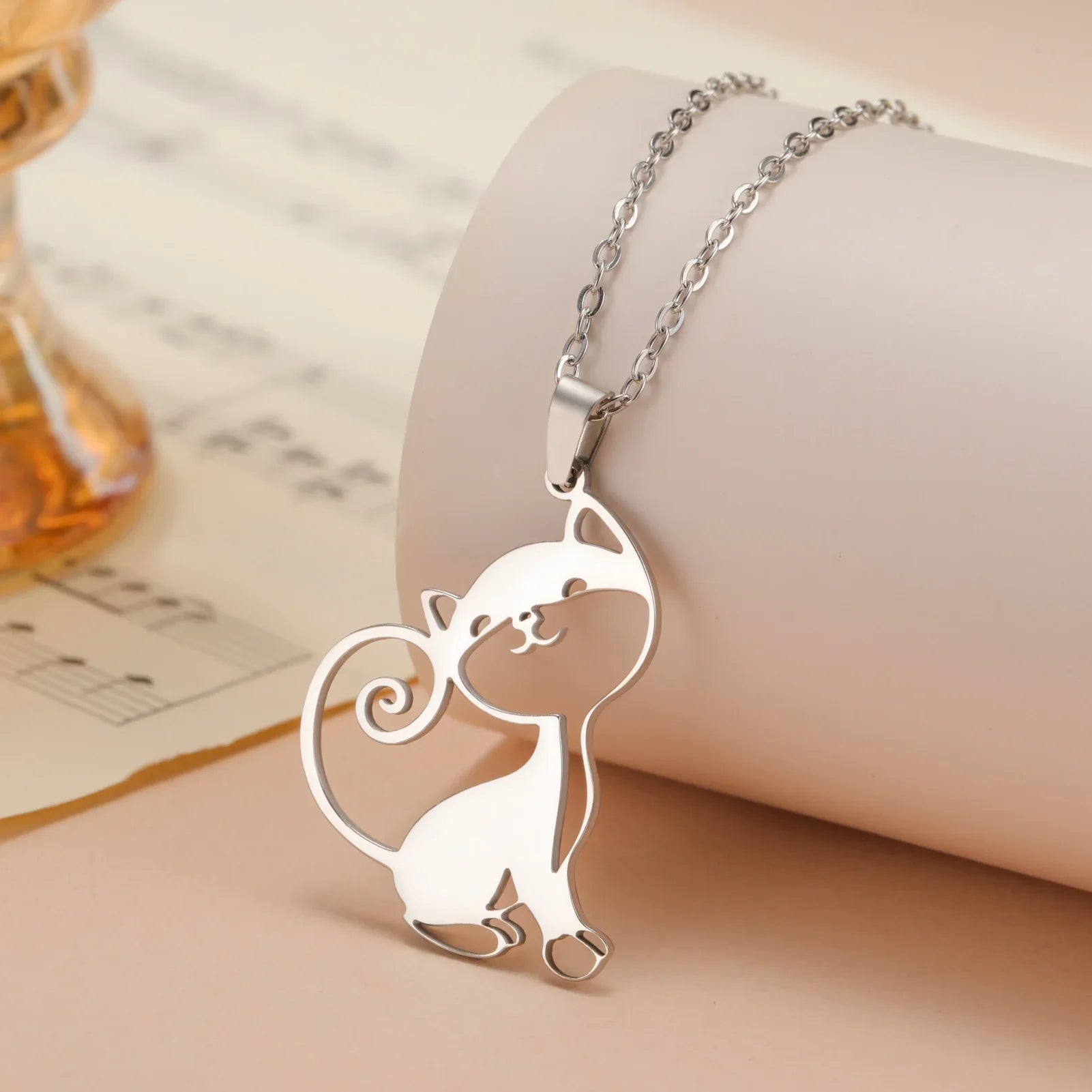 Glittering Cute Kitten Pendant Necklace-Catonomy-Style B-Steel-Catonomy