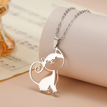 Glittering Cute Kitten Pendant Necklace-Catonomy-Style B-Steel-Catonomy