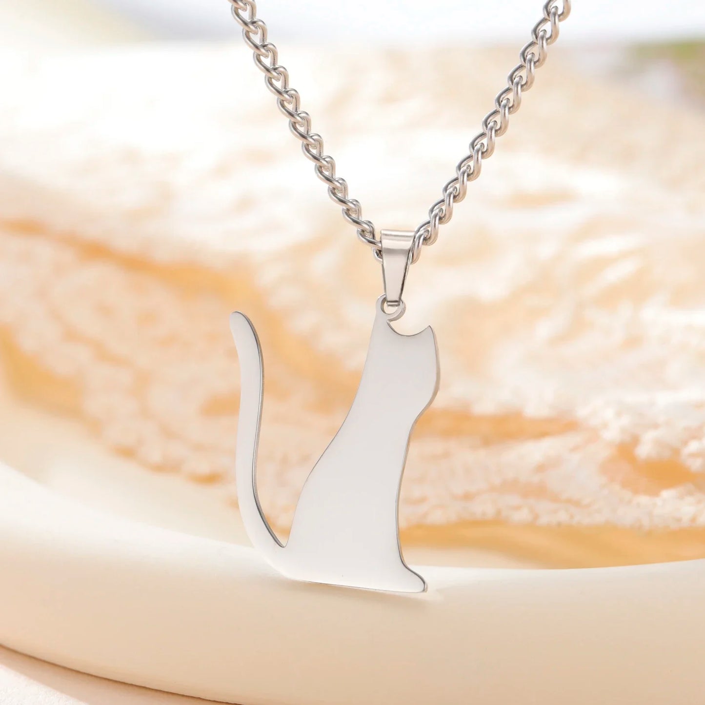 Glittering Cute Kitten Pendant Necklace-Catonomy-Style D-Steel-Catonomy