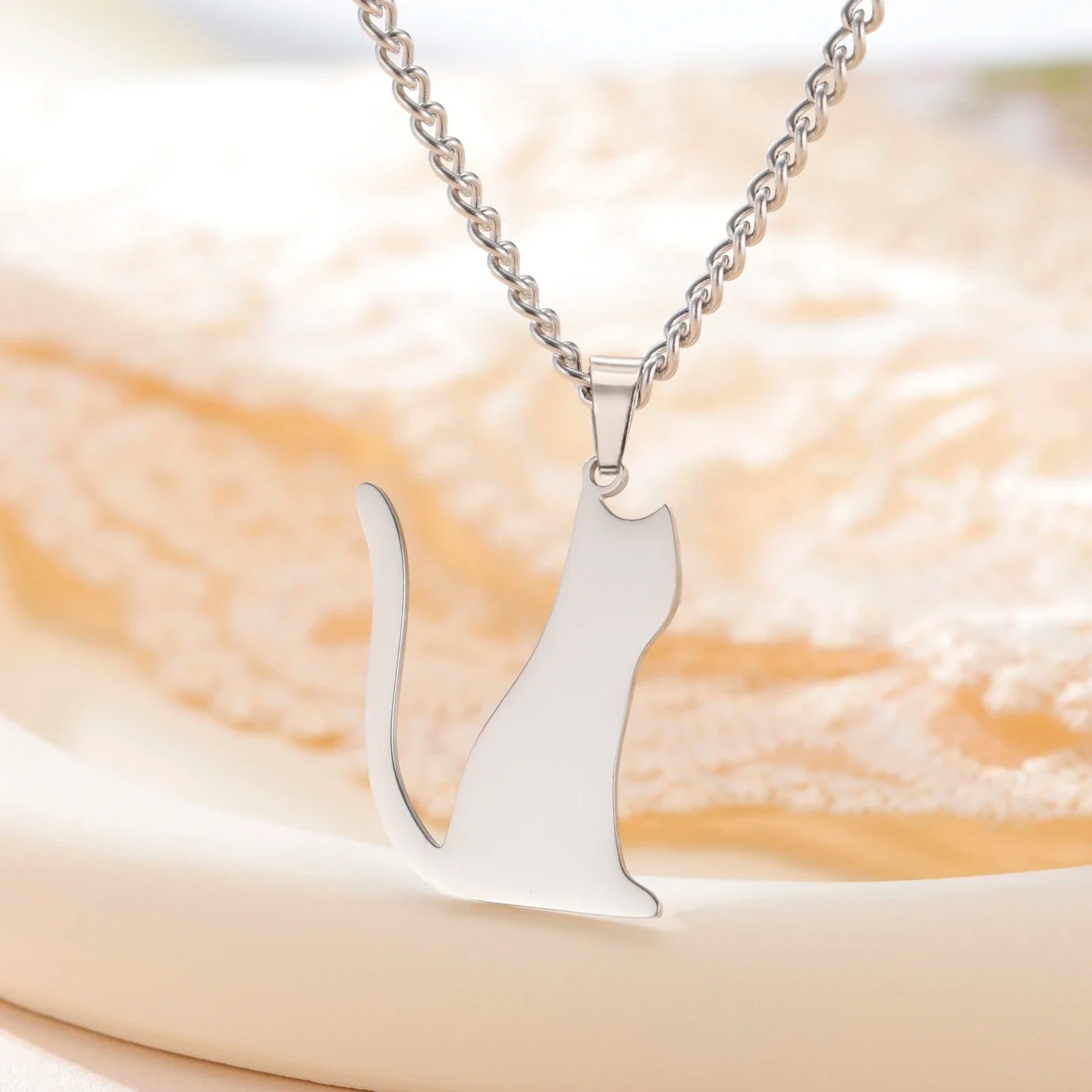 Glittering Cute Kitten Pendant Necklace-Catonomy-Style D-Steel-Catonomy