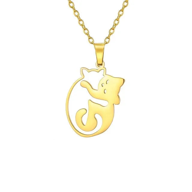 Glittering Cute Kitten Pendant Necklace-Catonomy-Style E-Golden-Catonomy