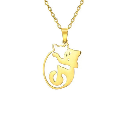 Glittering Cute Kitten Pendant Necklace-Catonomy-Style E-Golden-Catonomy