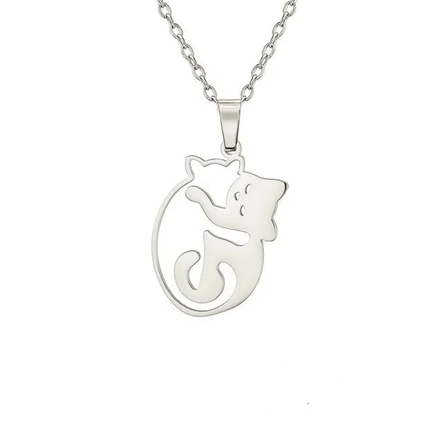 Glittering Cute Kitten Pendant Necklace-Catonomy-Style E-Steel-Catonomy