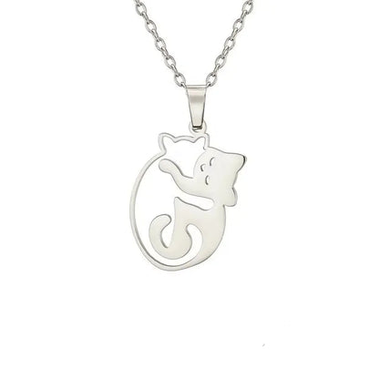 Glittering Cute Kitten Pendant Necklace-Catonomy-Style E-Steel-Catonomy