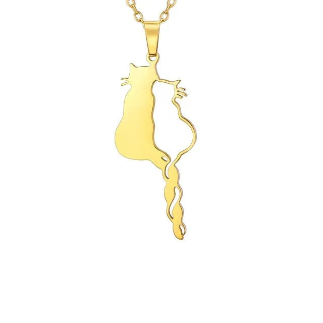 Glittering Cute Kitten Pendant Necklace-Catonomy-Style H-Golden-Catonomy
