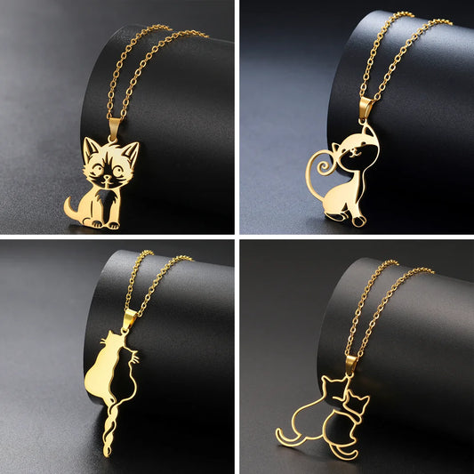 Glittering Cute Kitten Pendant Necklace-Catonomy-Catonomy