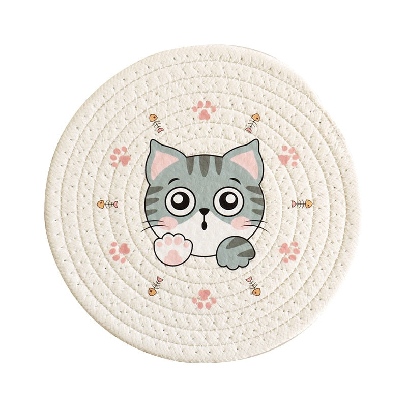 Insulated Bowl Pad & Coaster-Catonomy-Innocent Cat - White-12 cm-Catonomy