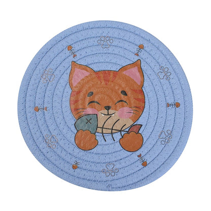 Insulated Bowl Pad & Coaster-Catonomy-Smiley Cat - Blue-12 cm-Catonomy