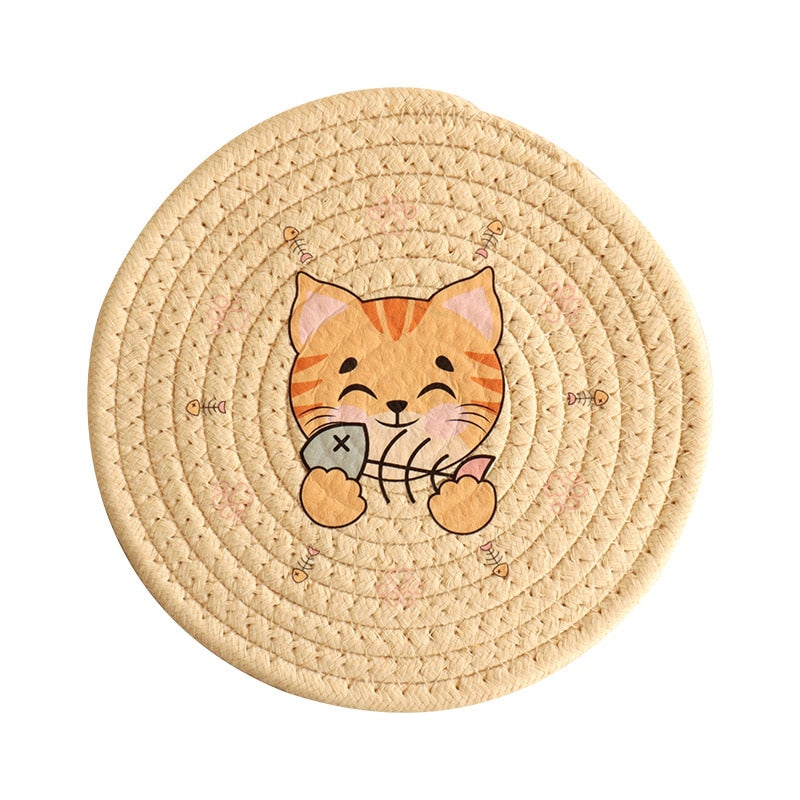 Insulated Bowl Pad & Coaster-Catonomy-Smiley Cat - Cream-12 cm-Catonomy