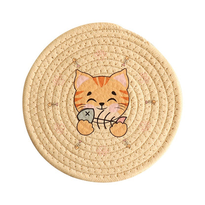 Insulated Bowl Pad & Coaster-Catonomy-Smiley Cat - Cream-12 cm-Catonomy