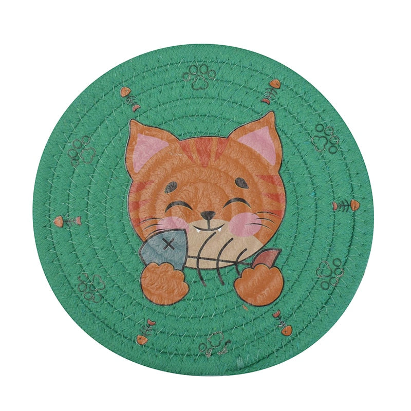 Insulated Bowl Pad & Coaster-Catonomy-Smiley Cat - Green-12 cm-Catonomy