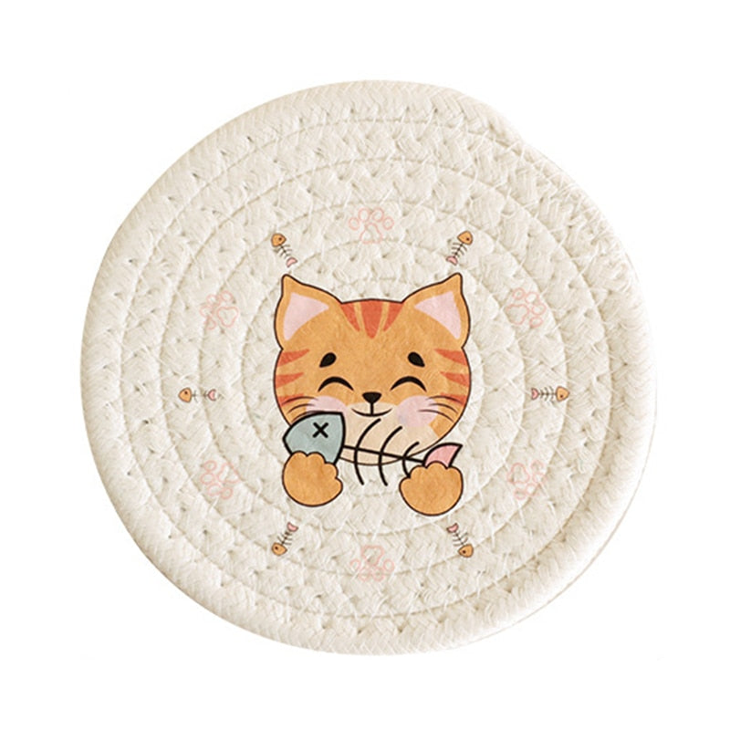 Insulated Bowl Pad & Coaster-Catonomy-Smiley Cat - White-12 cm-Catonomy
