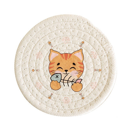 Insulated Bowl Pad & Coaster-Catonomy-Smiley Cat - White-12 cm-Catonomy