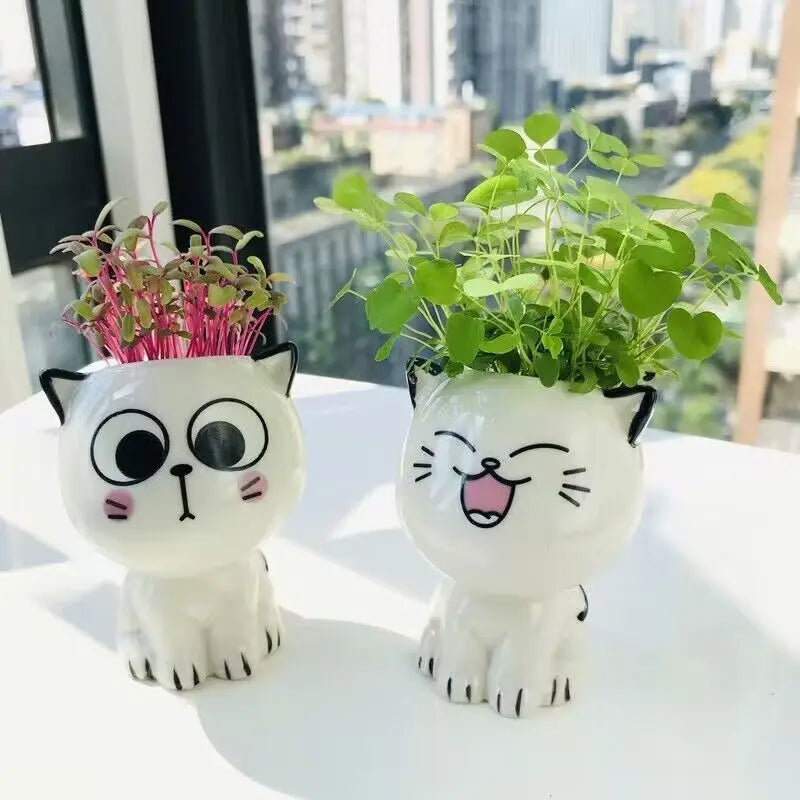 Mini Cute Cat Cartoon Decorative Ceramic Flowerpot-Catonomy-Catonomy