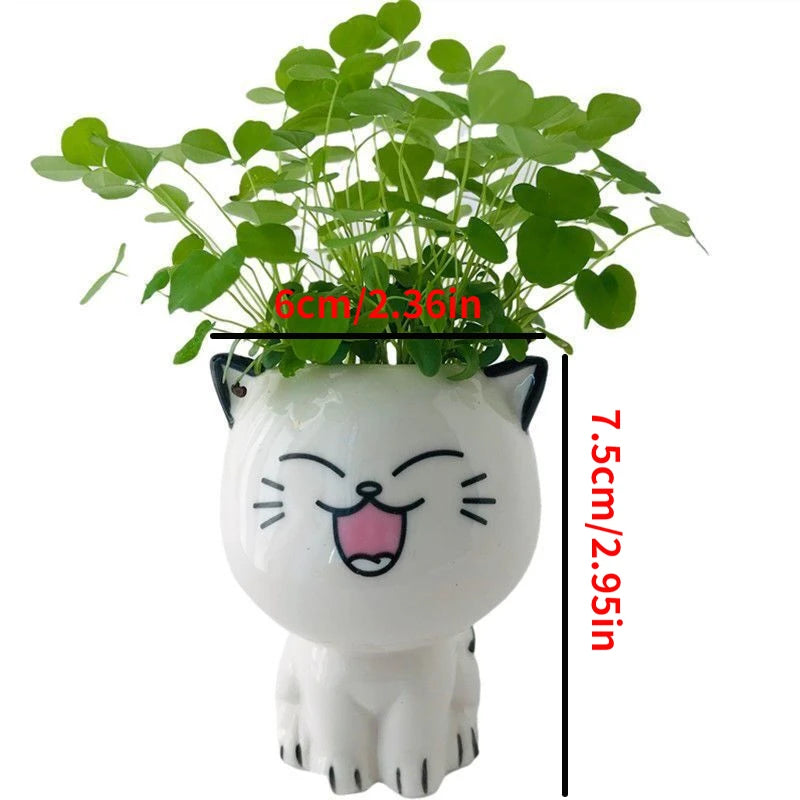 Mini Cute Cat Cartoon Decorative Ceramic Flowerpot-Catonomy-Catonomy