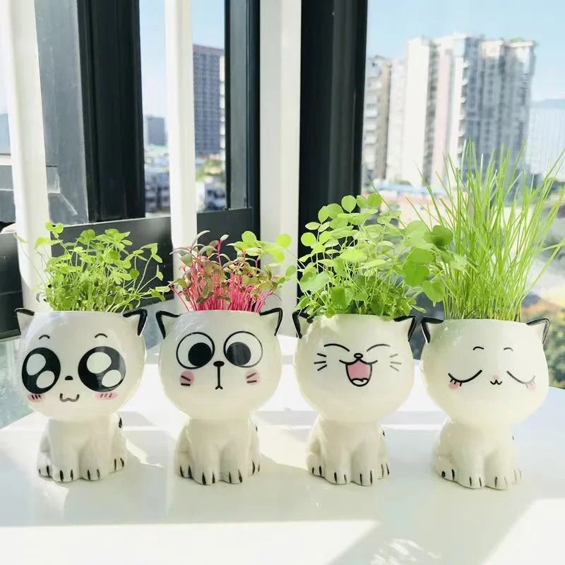 Mini Cute Cat Cartoon Decorative Ceramic Flowerpot-Catonomy-Catonomy