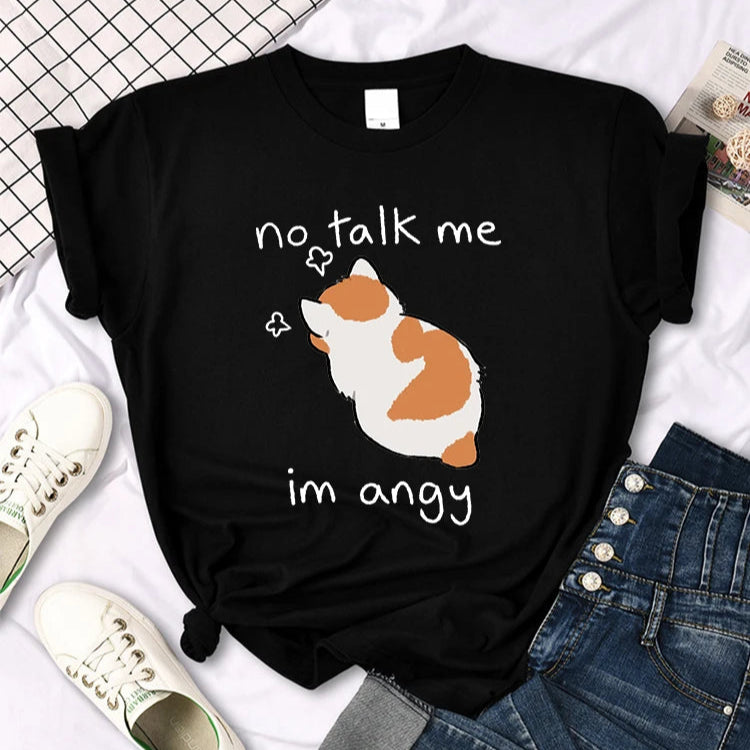 No Talk Me Im Angy Cute Cat Woman T-Shirt-Catonomy-Black-S-Catonomy