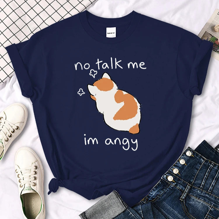 No Talk Me Im Angy Cute Cat Woman T-Shirt-Catonomy-Dark Blue-S-Catonomy