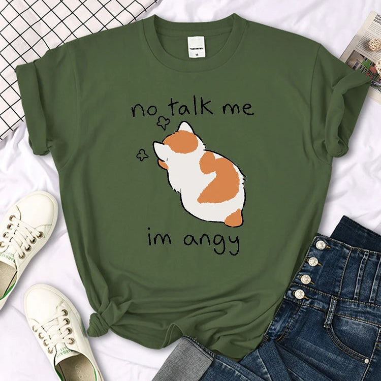 No Talk Me Im Angy Cute Cat Woman T-Shirt-Catonomy-Dark Green-S-Catonomy