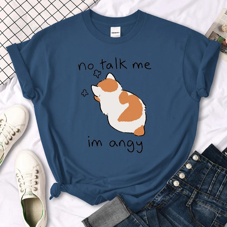 No Talk Me Im Angy Cute Cat Woman T-Shirt-Catonomy-Haze Blue-S-Catonomy
