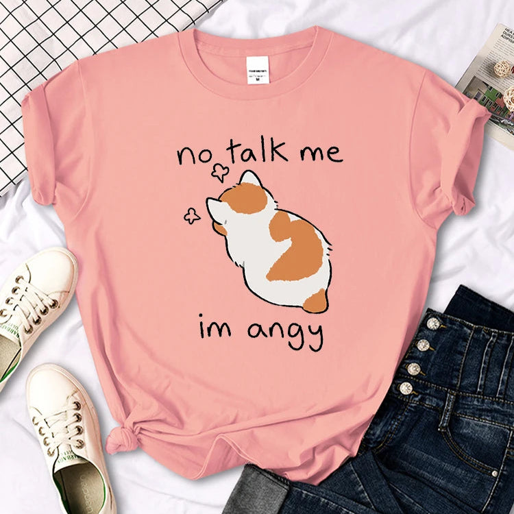 No Talk Me Im Angy Cute Cat Woman T-Shirt-Catonomy-Pink-S-Catonomy