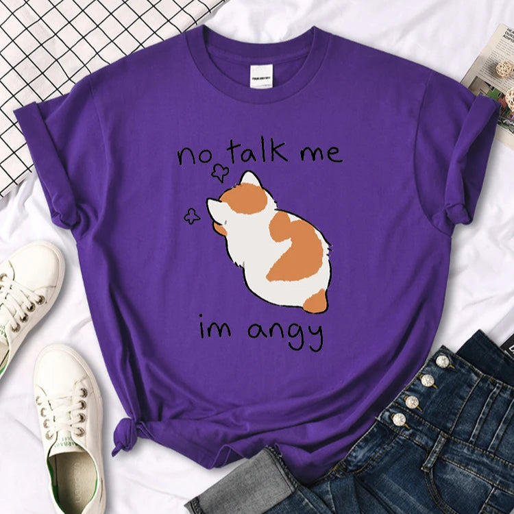 No Talk Me Im Angy Cute Cat Woman T-Shirt-Catonomy-Purple-S-Catonomy