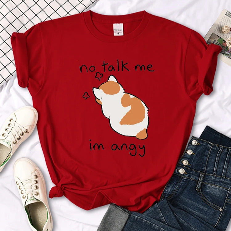 No Talk Me Im Angy Cute Cat Woman T-Shirt-Catonomy-Red-S-Catonomy