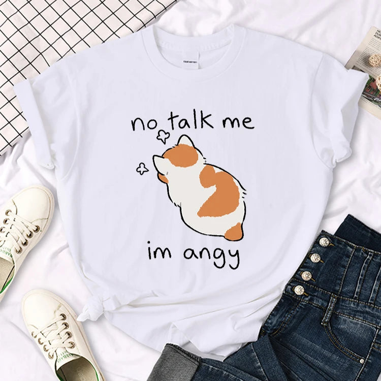 No Talk Me Im Angy Cute Cat Woman T-Shirt-Catonomy-White-S-Catonomy