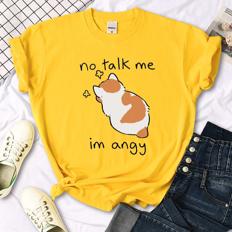 No Talk Me Im Angy Cute Cat Woman T-Shirt-Catonomy-Yellow-S-Catonomy